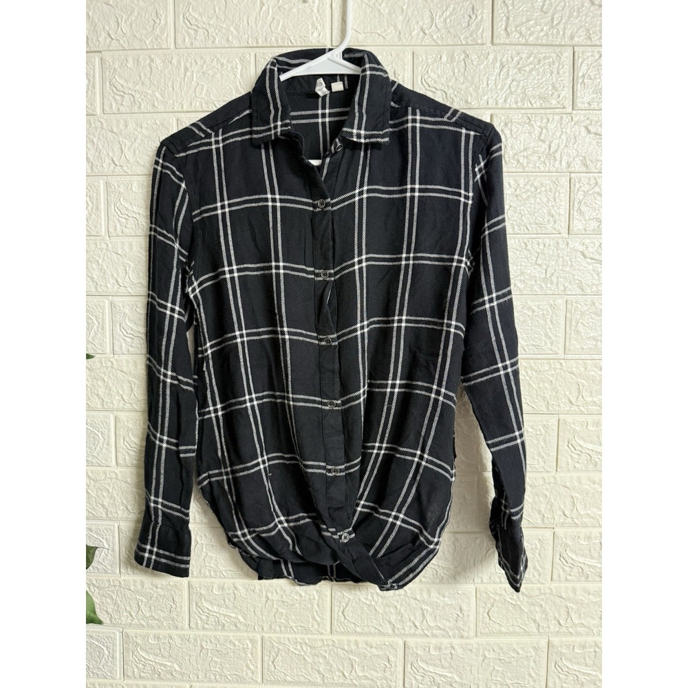 Rip Curl Womens Plaid Button Down Shirt XS Black White GSHJH7